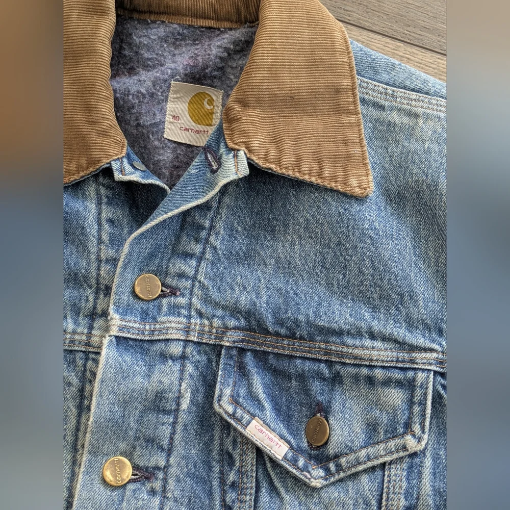 Vintage Rare Carhartt Trucker Jean Denim Jacket Blanket Lined Mens 40 Distressed - Picture 10 of 11